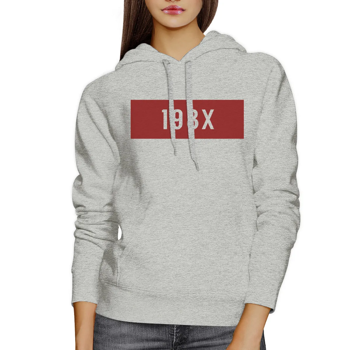 198X Unisex Grey Cute Hoodie Pullover Fleece Simple Design For 80s