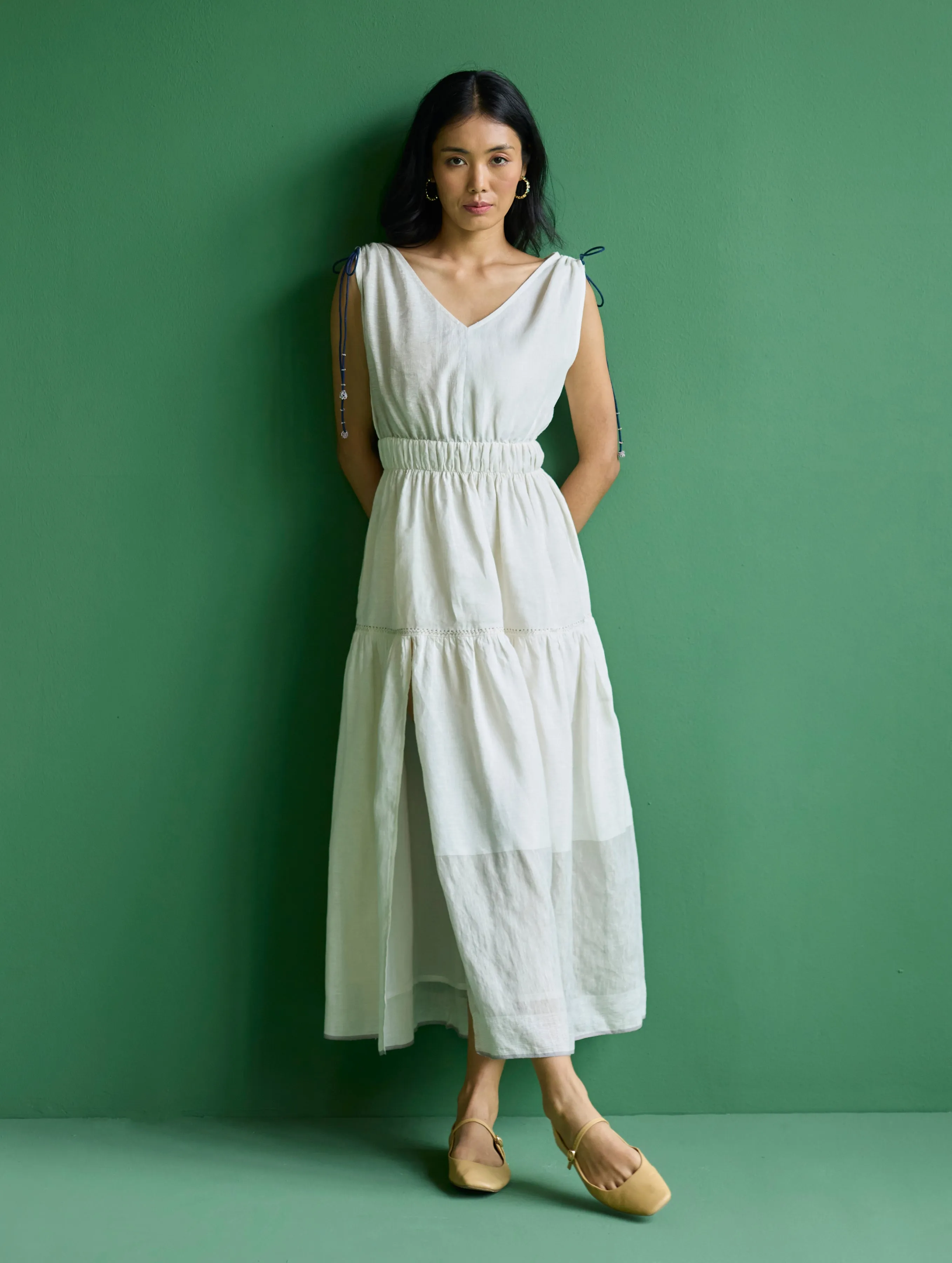 Aria Metallic Linen Dress - Ivory