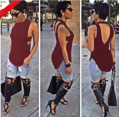 Backless Sleeveless High Neck Slim Sexy Blouse