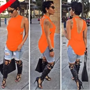 Backless Sleeveless High Neck Slim Sexy Blouse