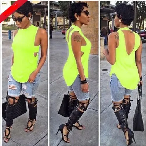 Backless Sleeveless High Neck Slim Sexy Blouse