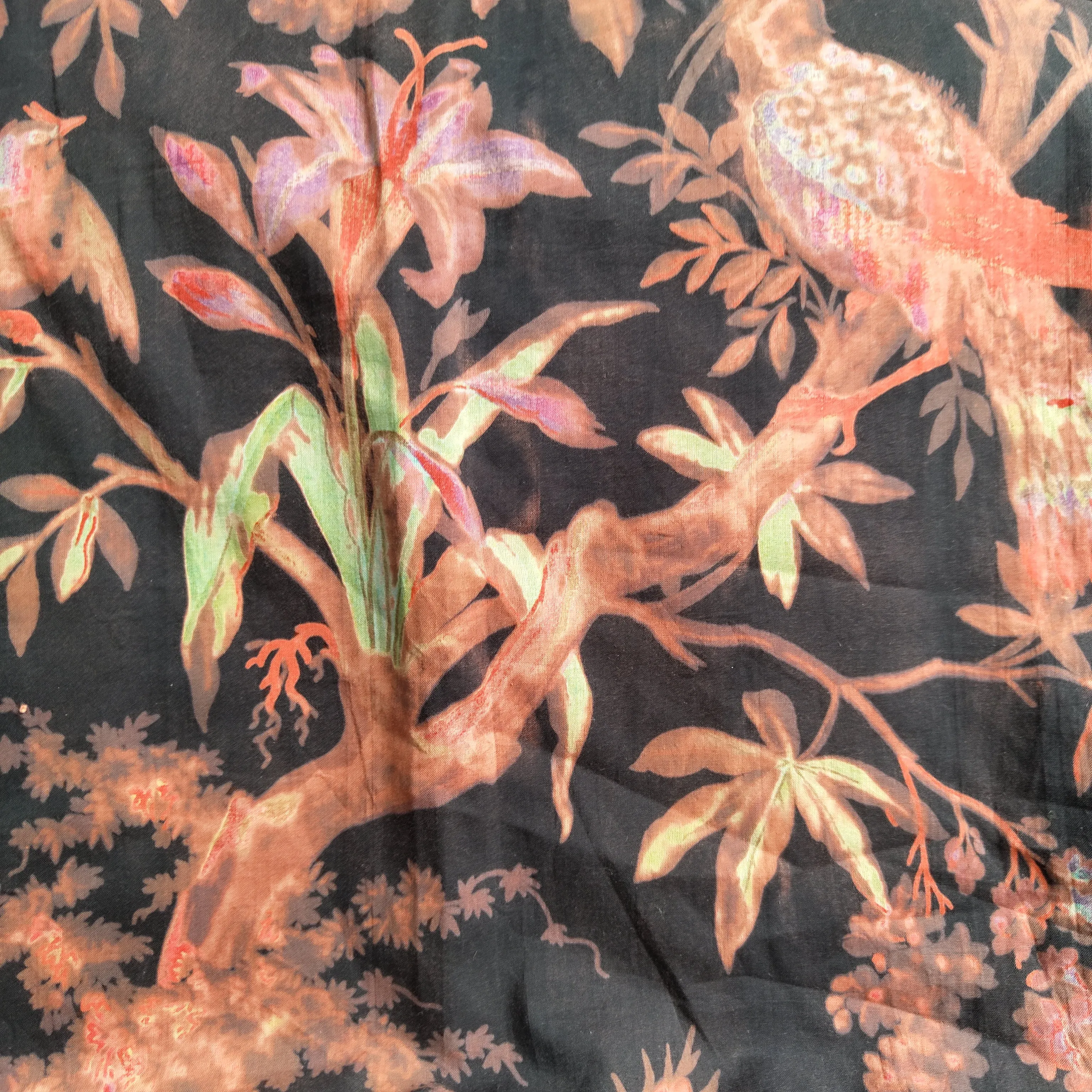 Birds of paradise shades of black Cotton cambric 44 inches width Fabric per meter