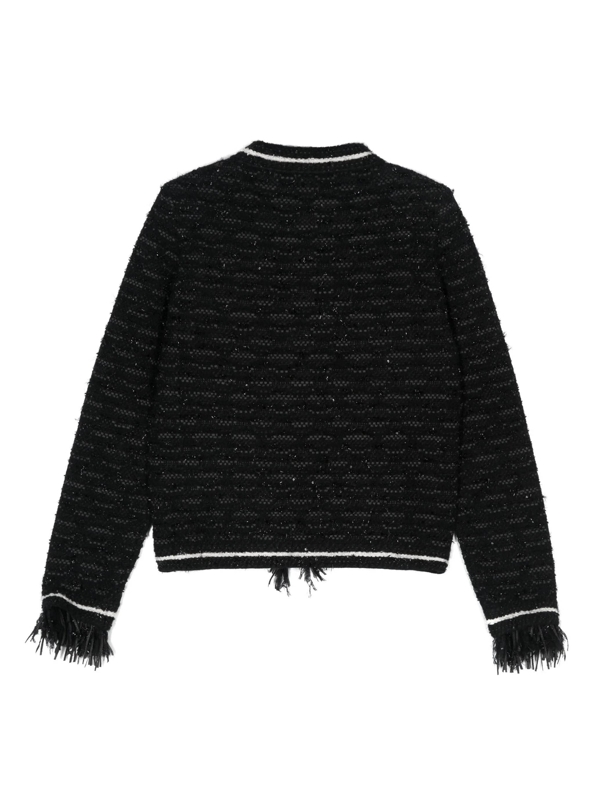 Black Bouclé Jacket with Fringe Details