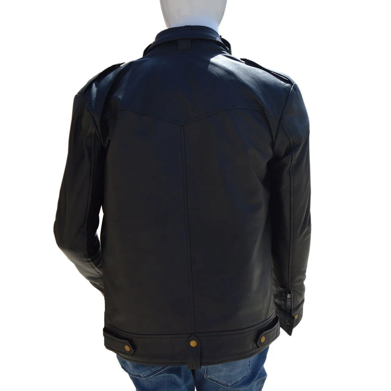 Black Stylish Leather Jacket with Front Pockets for Men