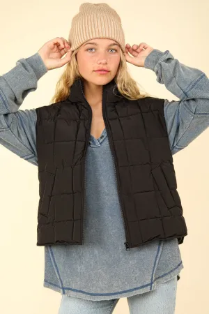 Black Zip Up Quilted Puffer Vest