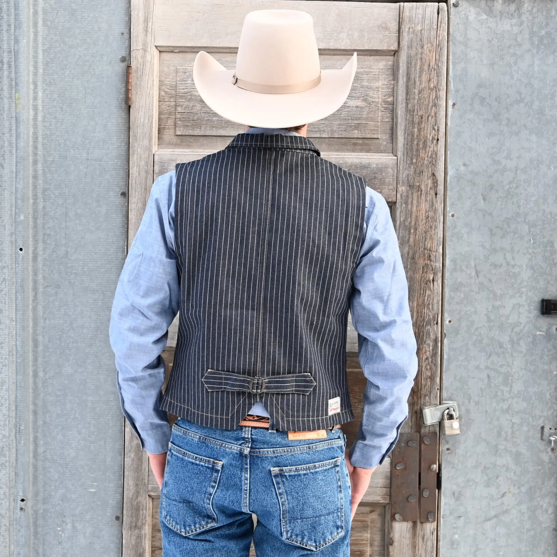 Blue Blanket Men's Striped Denim Vest in 100% Cotton with Buttons