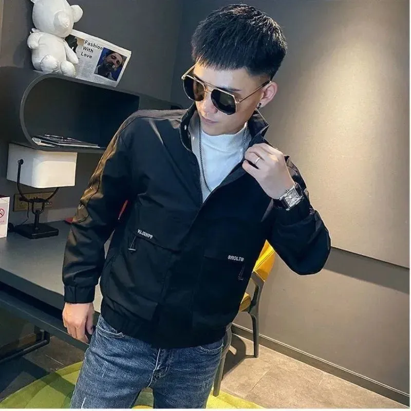 Bonsir Male Coats Slim Fit Gray Zip V Men's Jackets Spring Autumn Cargo Aesthetic Joker New in Vintage Stylish Y2k Korean Reviews Many