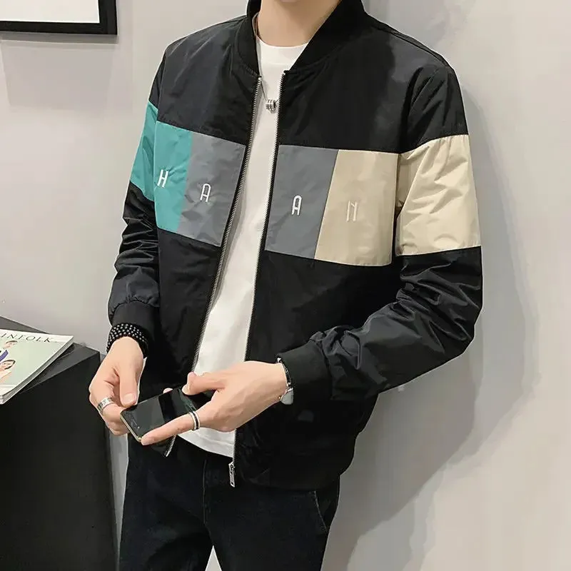 Bonsir Male Coats Slim Fit Gray Zip V Men's Jackets Spring Autumn Cargo Aesthetic Joker New in Vintage Stylish Y2k Korean Reviews Many