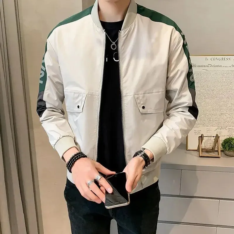 Bonsir Male Coats Slim Fit Gray Zip V Men's Jackets Spring Autumn Cargo Aesthetic Joker New in Vintage Stylish Y2k Korean Reviews Many