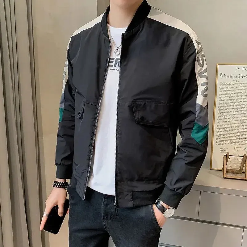 Bonsir Male Coats Slim Fit Gray Zip V Men's Jackets Spring Autumn Cargo Aesthetic Joker New in Vintage Stylish Y2k Korean Reviews Many