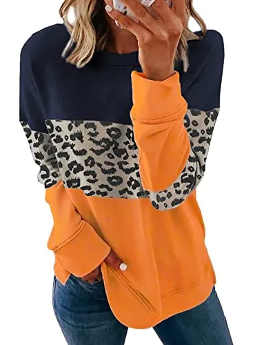 Color Block the Haters Leopard Crewneck Sweatshirts Blue Large