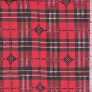 Coral Red/Black Tartan Plaid Chiffon Fabric