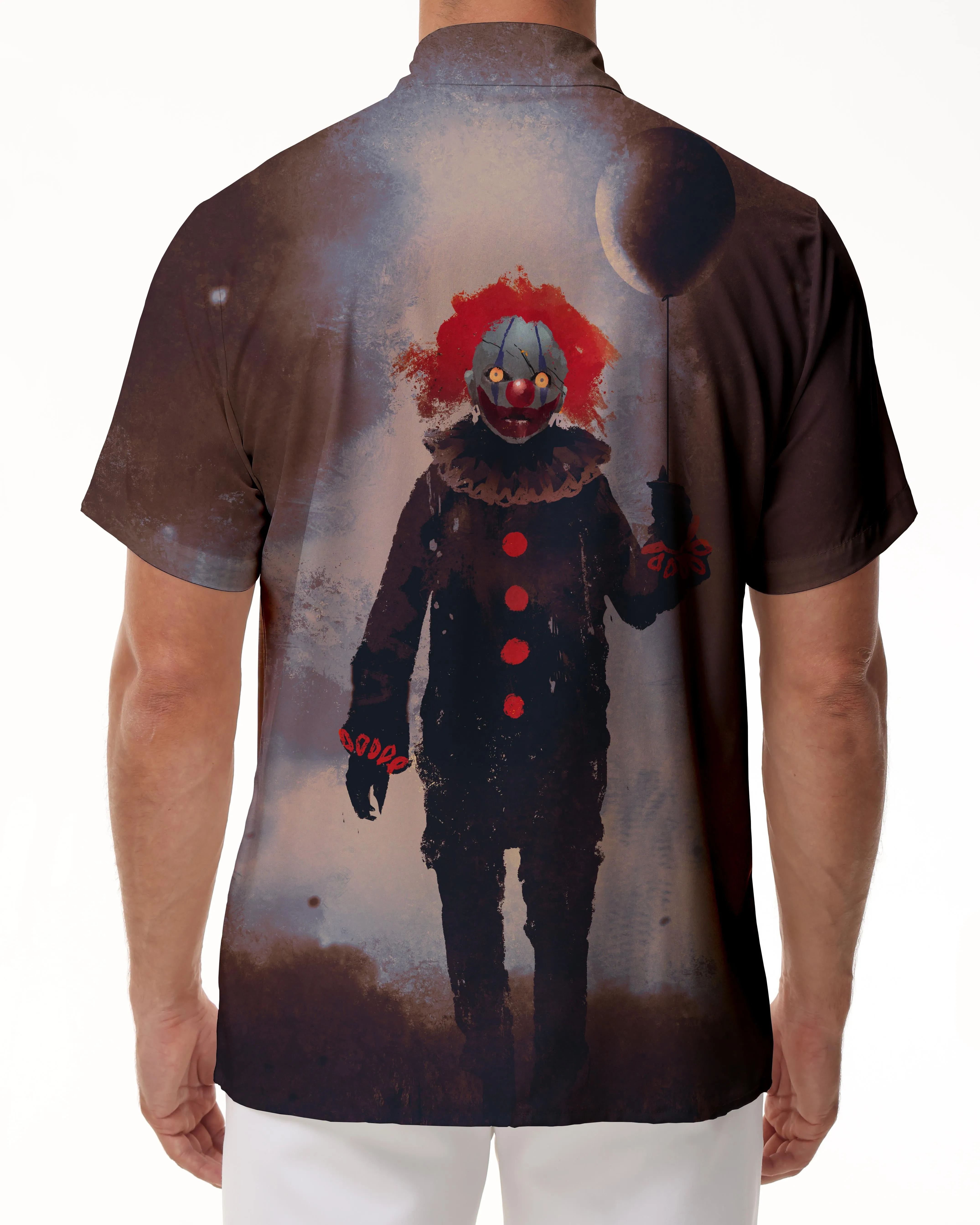 Crazy Evil Clown Face Men's Casual Short Sleeve Button Shirt Beach Vacation Regular Style