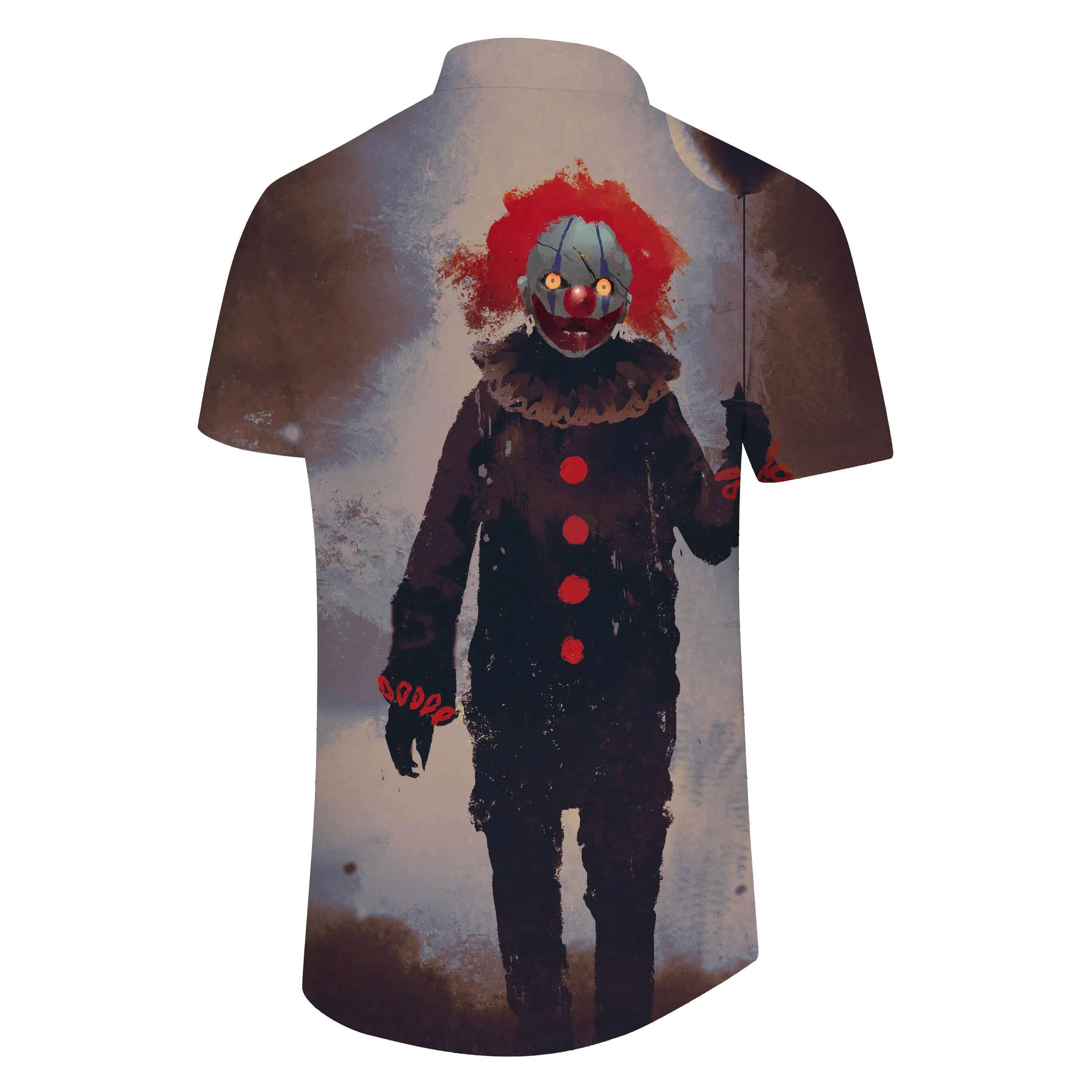 Crazy Evil Clown Face Men's Casual Short Sleeve Button Shirt Beach Vacation Regular Style