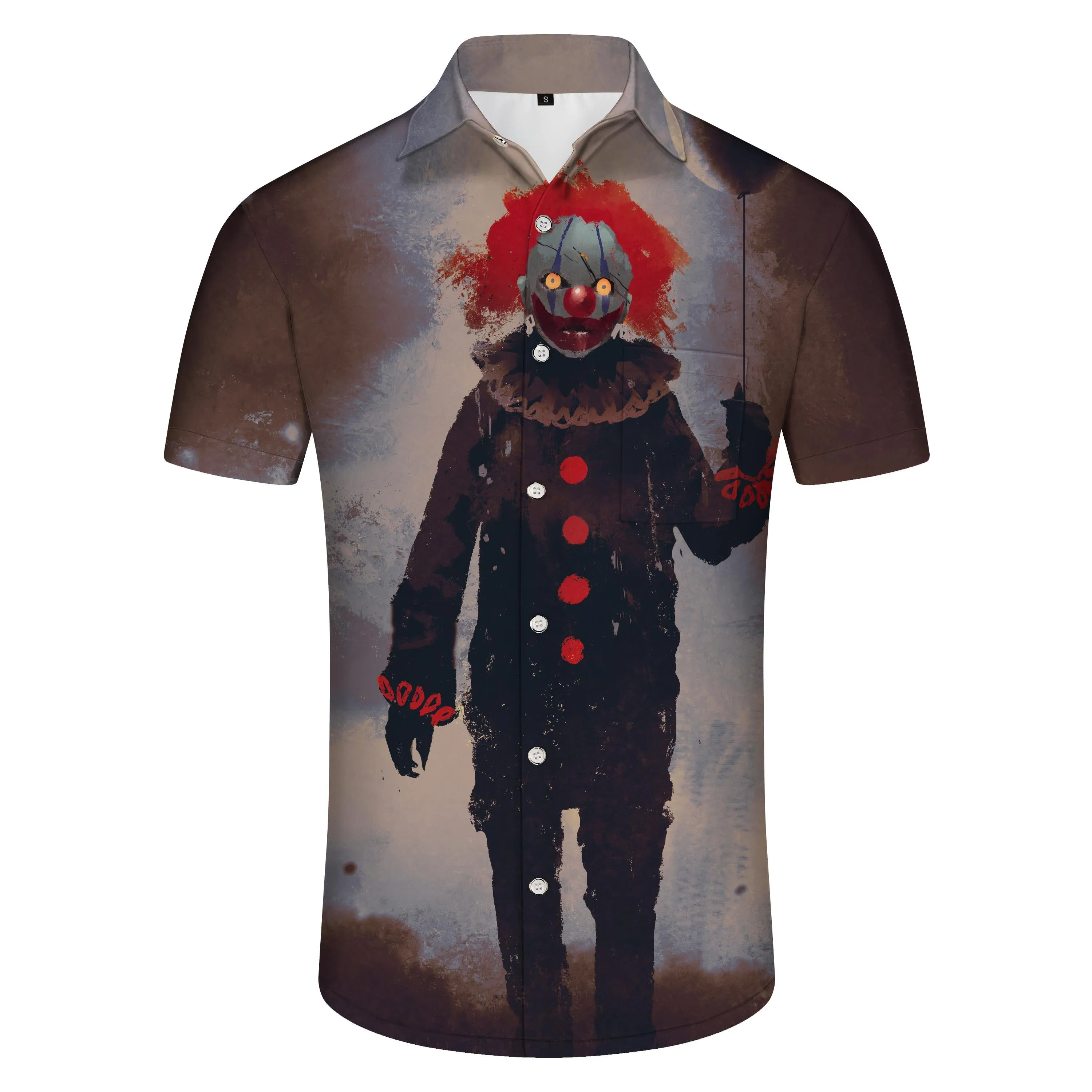 Crazy Evil Clown Face Men's Casual Short Sleeve Button Shirt Beach Vacation Regular Style