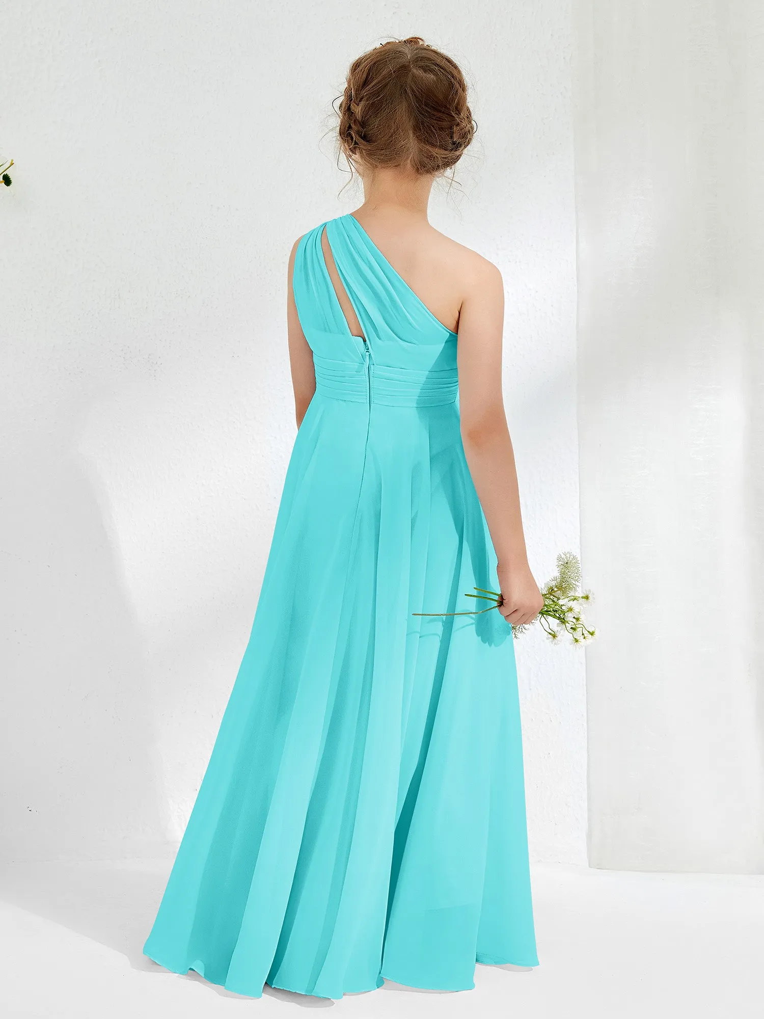 Cute One Shoulder  A-line Junior Bridesmaid Dresses Pool