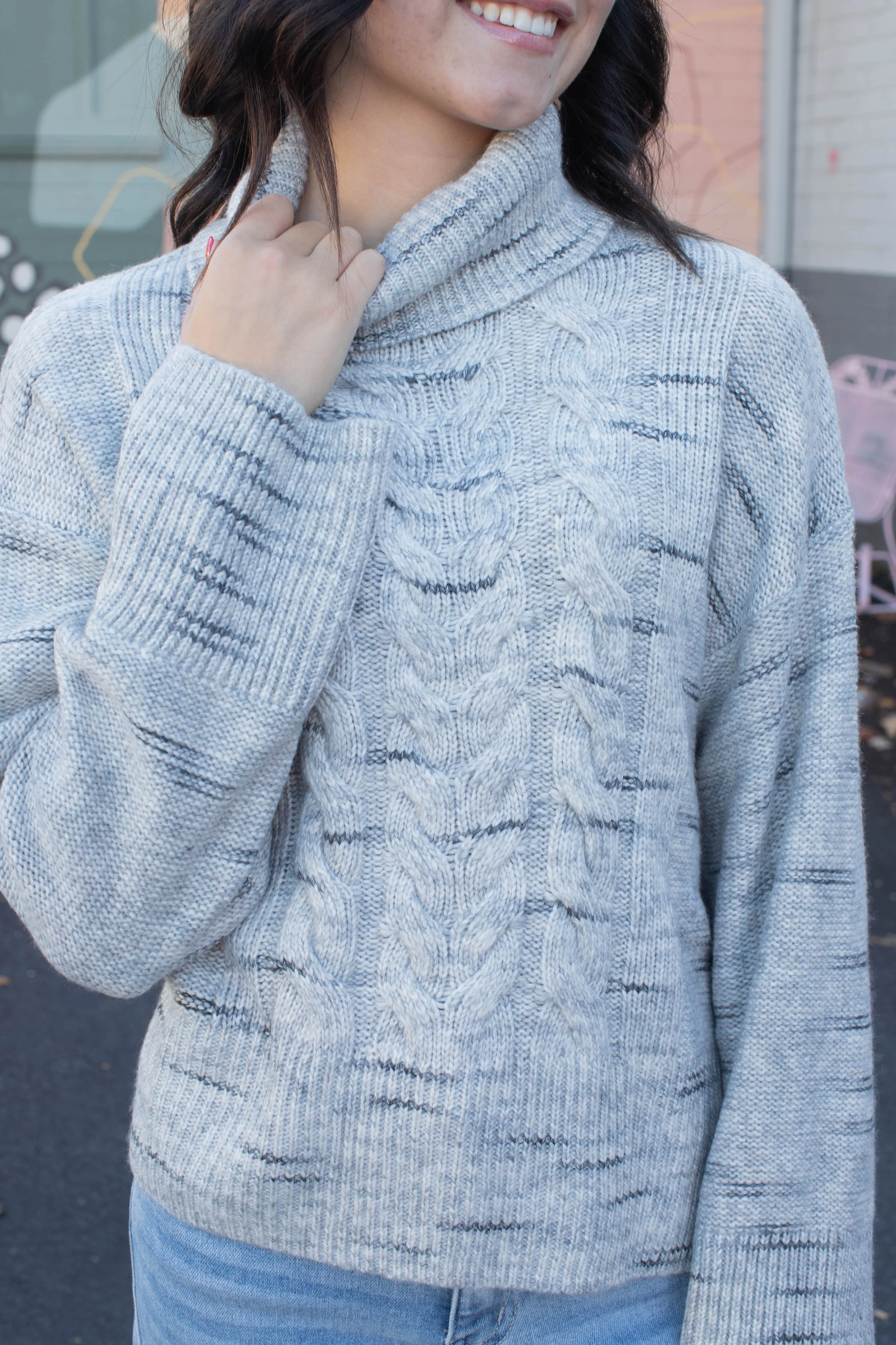 Feeling Cozy Cable Sweater, Light Grey Multi | Sanctuary