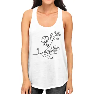 Flower Womens White Racerback Unique Design Cute Gift Ideas For Her