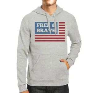 Free & Brave Us Flag Unisex Grey Hoodie Round Neck Pullover Fleece