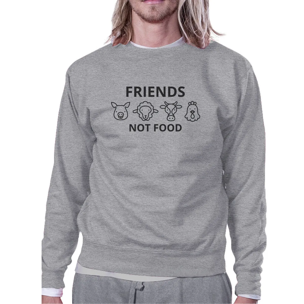 Friends Not Food Grey Cute Design Sweatshirt Animal Advocate Quote