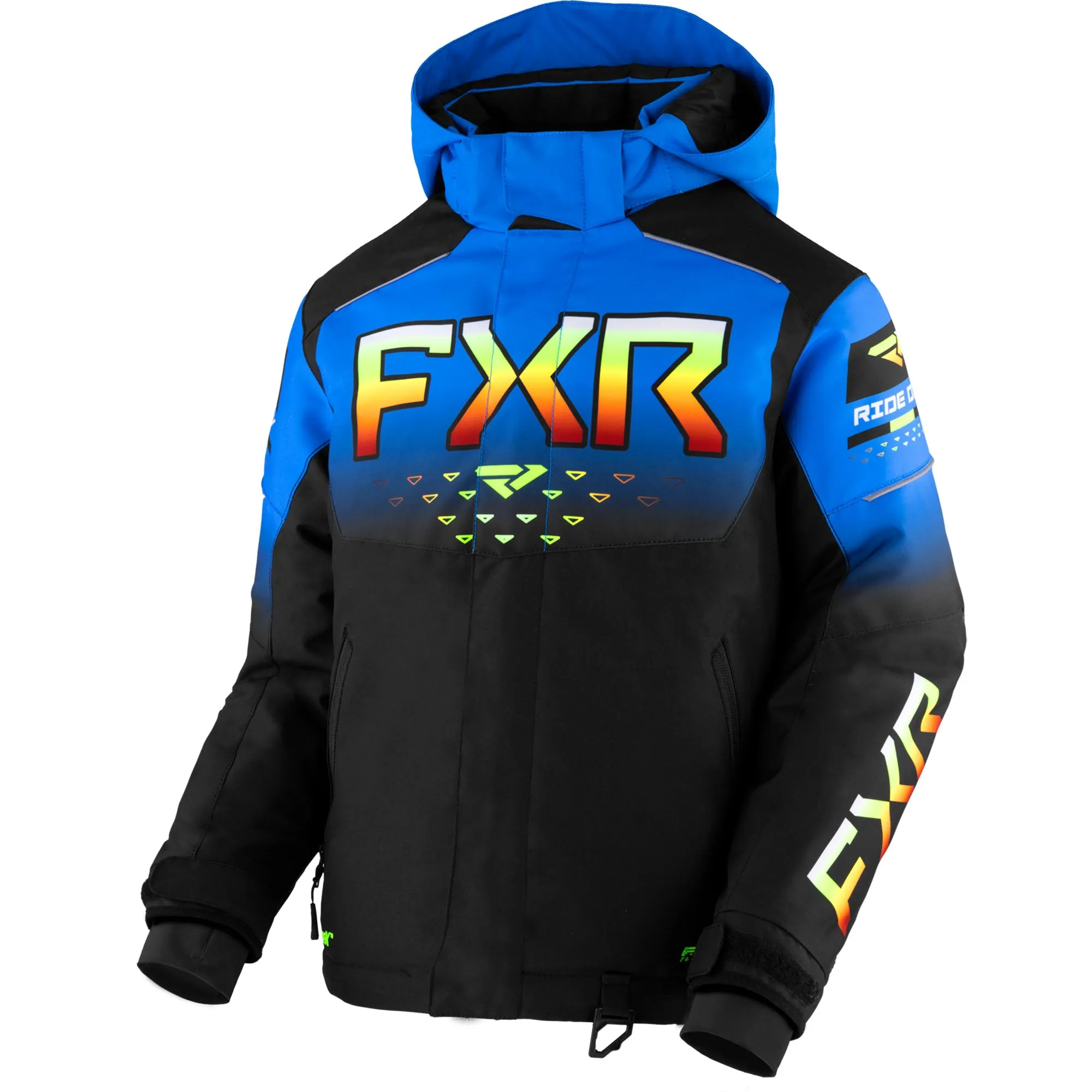 FXR Youth Helium Snowmobile Jacket Black/Blue/Inferno