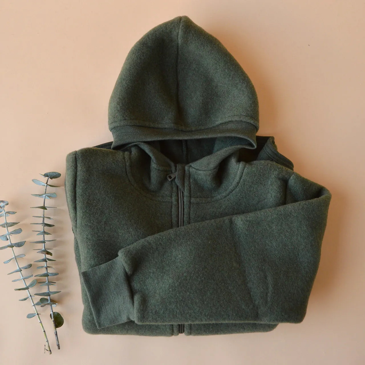 Hooded Jacket in Organic Wool Fleece with Zip (big kids 9-12y )