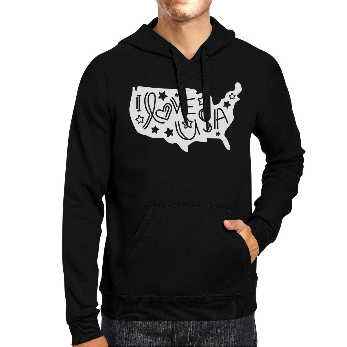 I Love USA Map Unisex Black Hoodie Cute USA Letter Printing Design