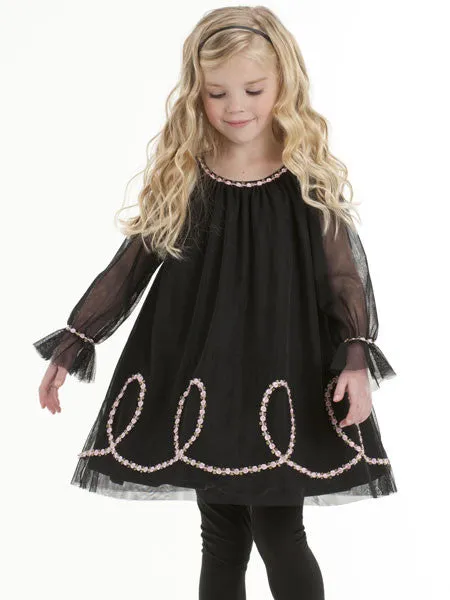 Kate Mack Rumba Roses Black Dress Girls 5-7