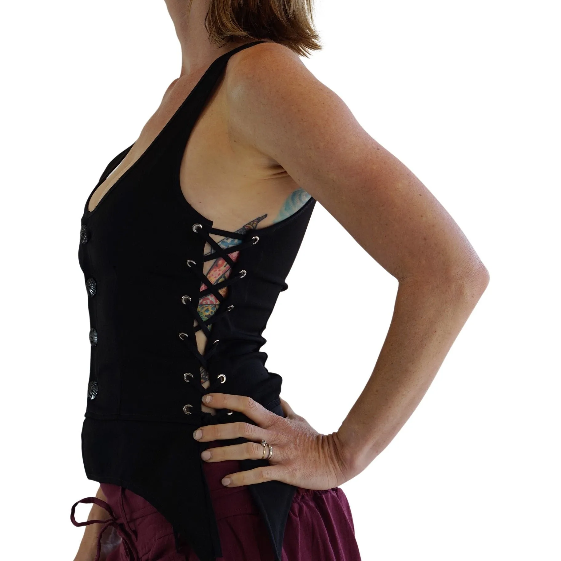 'Long Petal Vest' Viking Bodice - Black