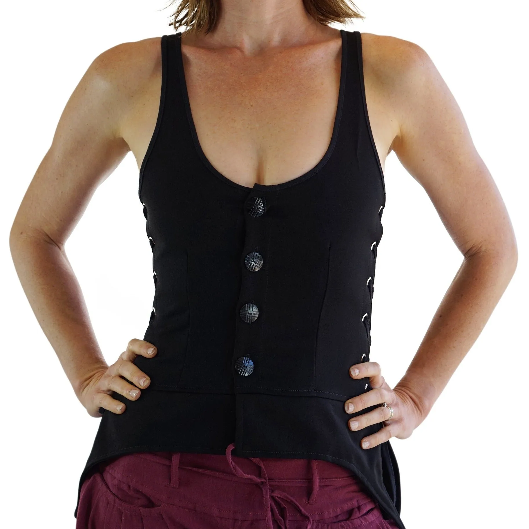 'Long Petal Vest' Viking Bodice - Black