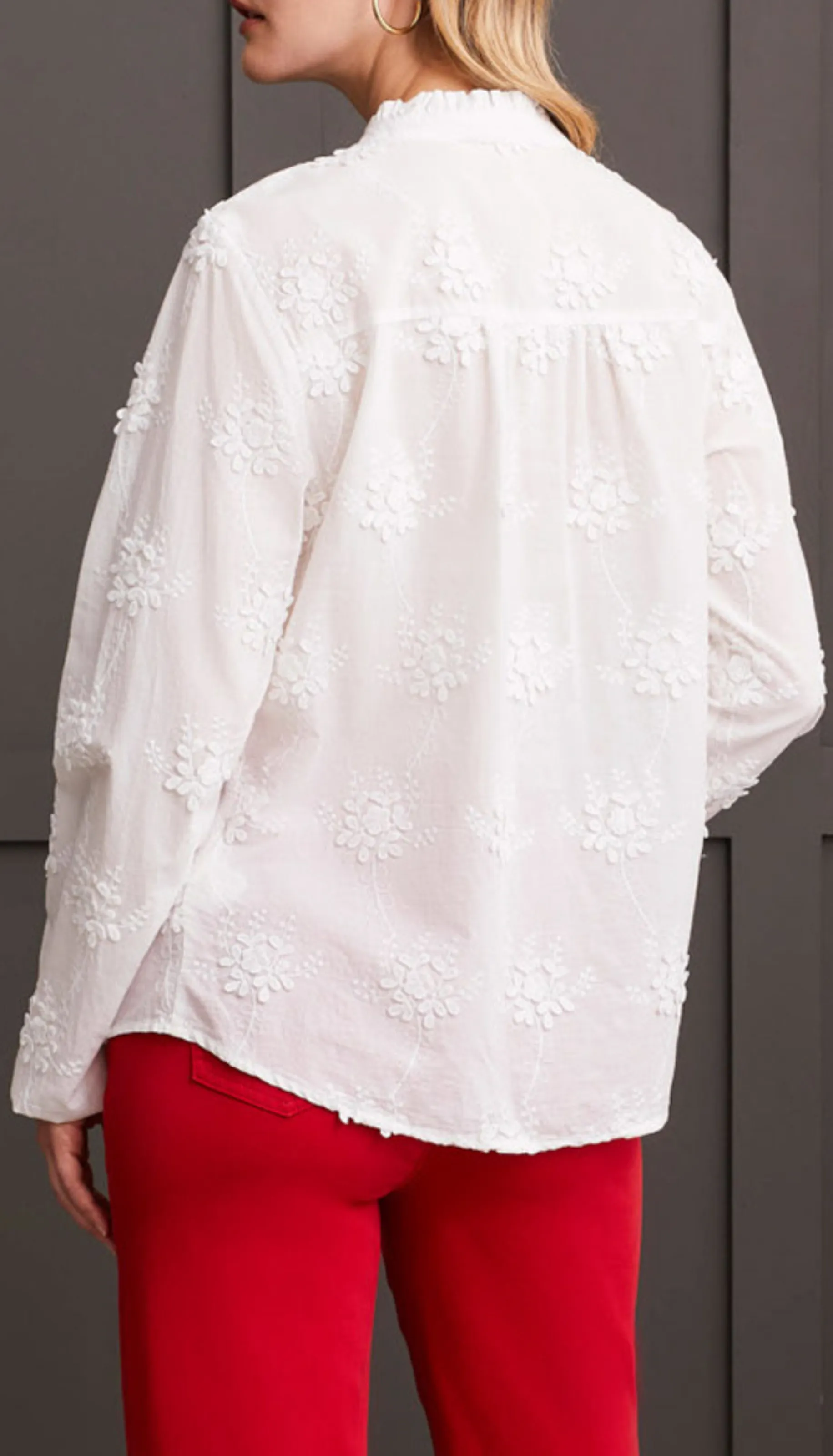 Long Sleeve Button Front Ruffle Blouse