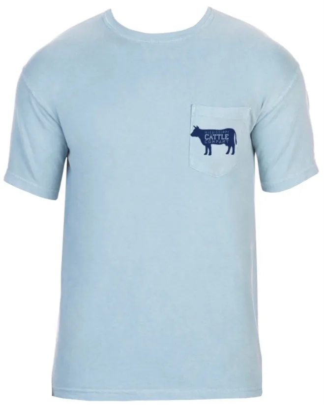 Mississippi Cattle Company MSCATTLESS-13 Chambray With Front Pocket Short Sleeve Comfort Color T-Shirt