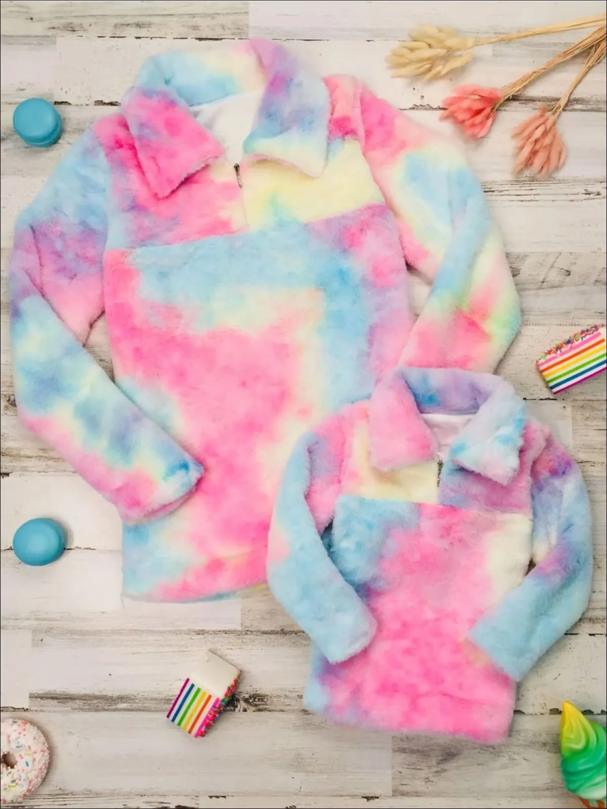 Mommy and Me Pastel Rainbow Fleece Sweater