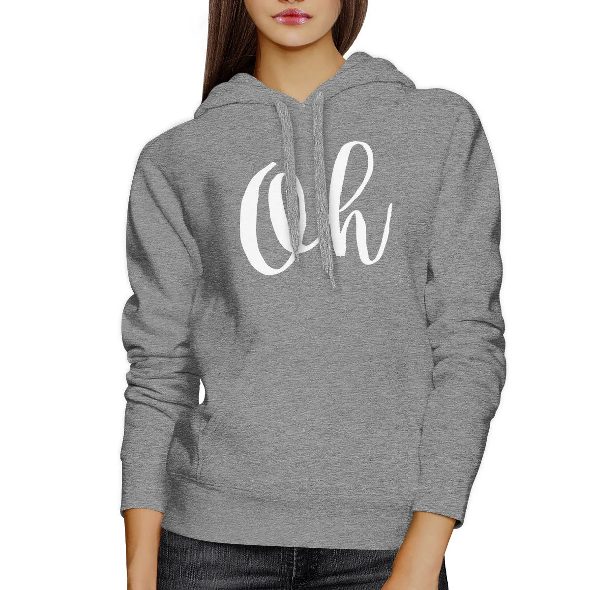 Oh Calligraphy Typography Heather Gray Hoodie Pullover Fleece