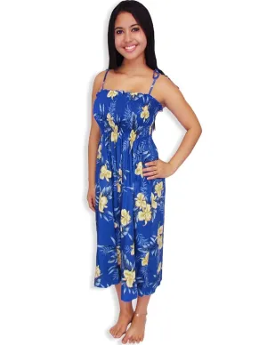 Okalani Smock Top Hawaiian Dress Blue