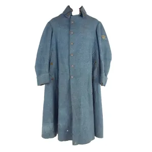 Original French WWI 154th Artillery Regiment Horizon Blue Mounted Wool Greatcoat