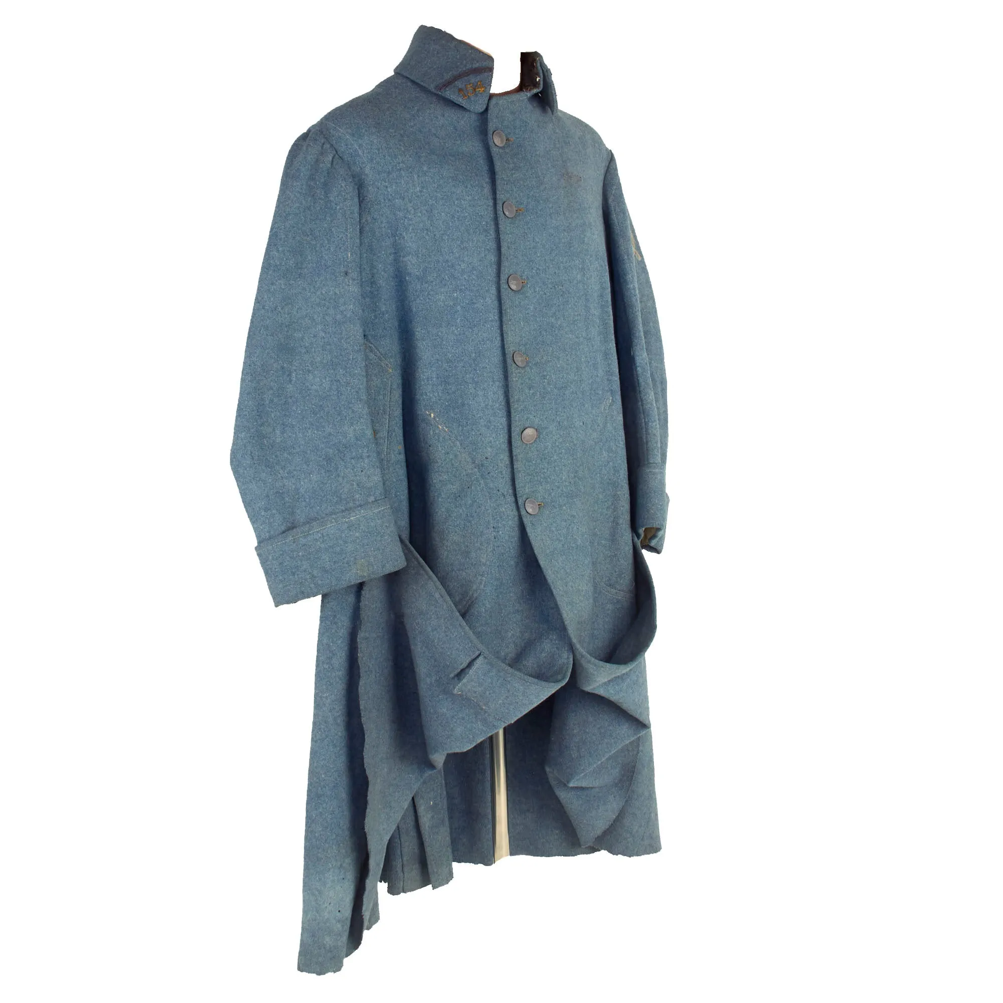 Original French WWI 154th Artillery Regiment Horizon Blue Mounted Wool Greatcoat