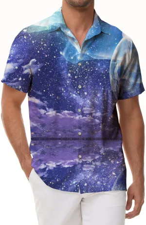 Outer Space Purple Silver Sea Fashion Daily Shirt Hawaiian Men's Printed Pattern Short Sleeve Shirt Beachwear