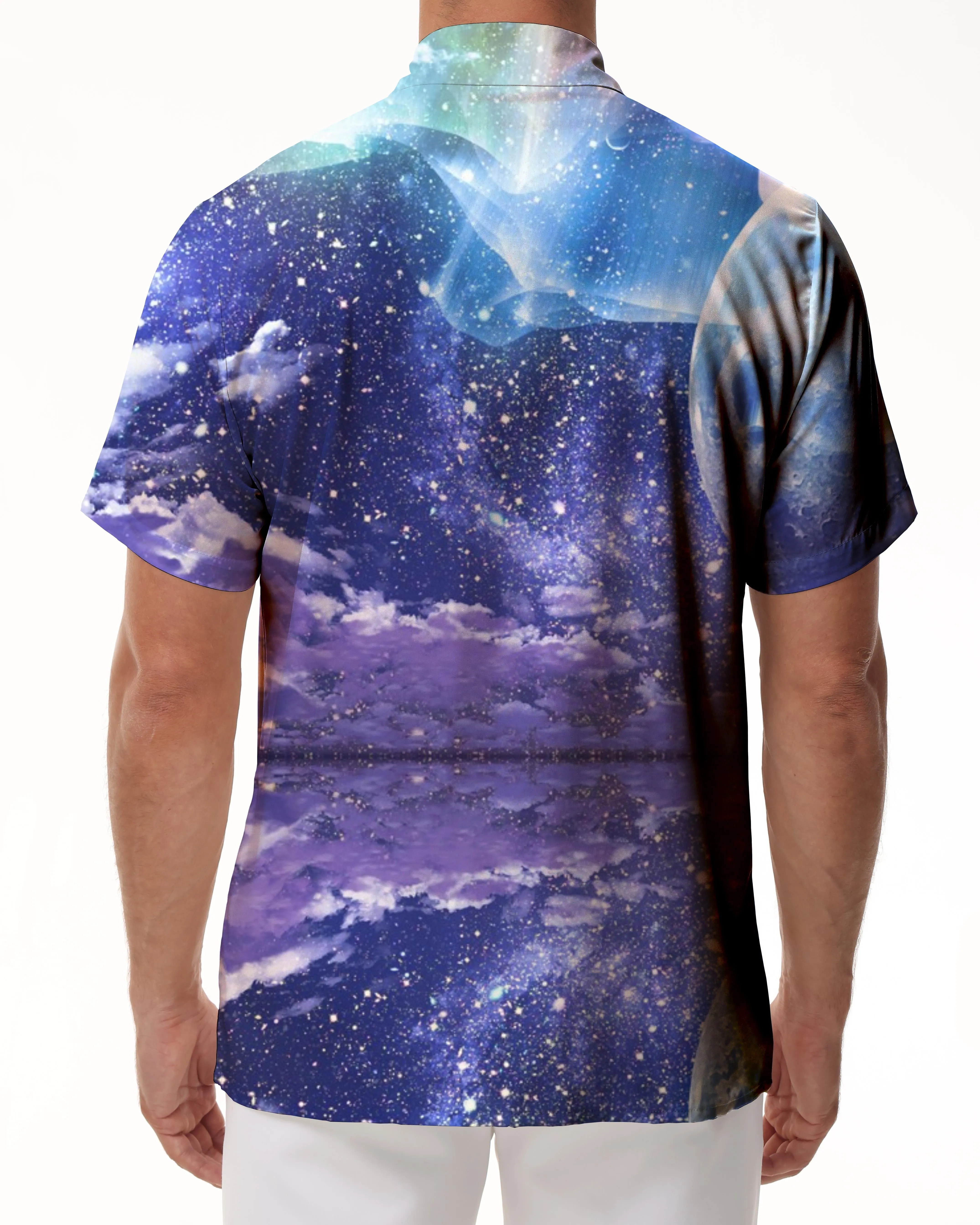 Outer Space Purple Silver Sea Fashion Daily Shirt Hawaiian Men's Printed Pattern Short Sleeve Shirt Beachwear