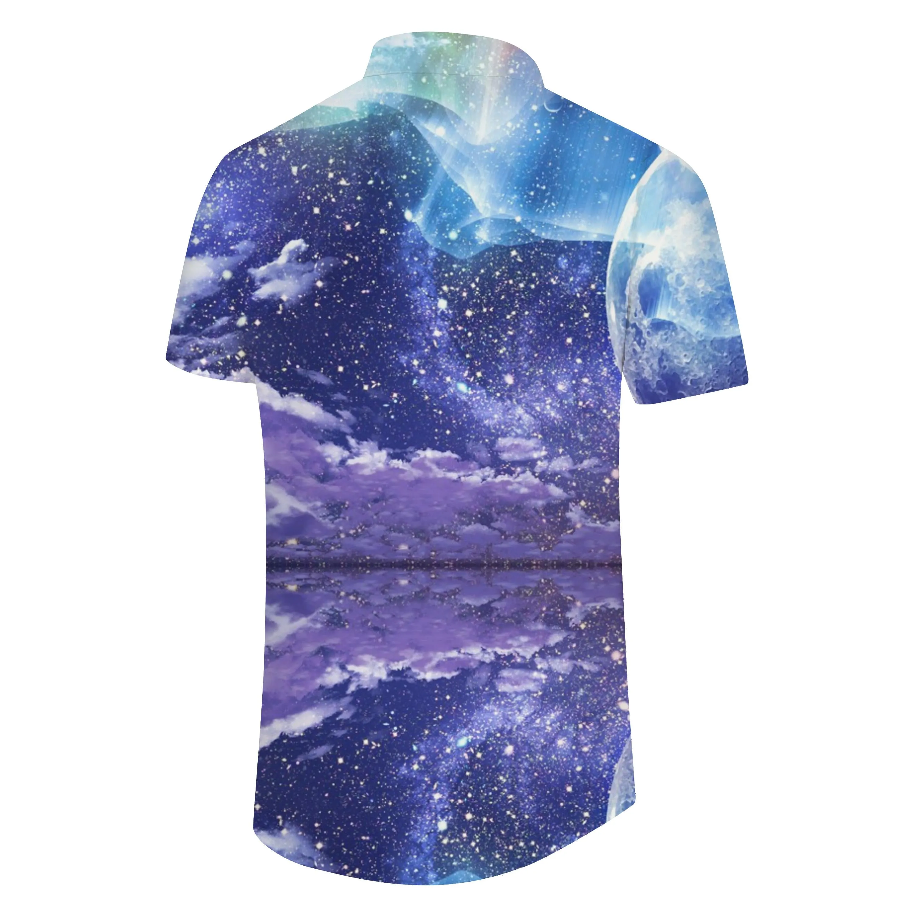 Outer Space Purple Silver Sea Fashion Daily Shirt Hawaiian Men's Printed Pattern Short Sleeve Shirt Beachwear