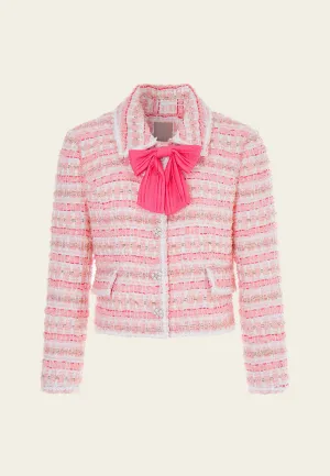 Stripe Tweed Pussy-bow Cropped Jacket