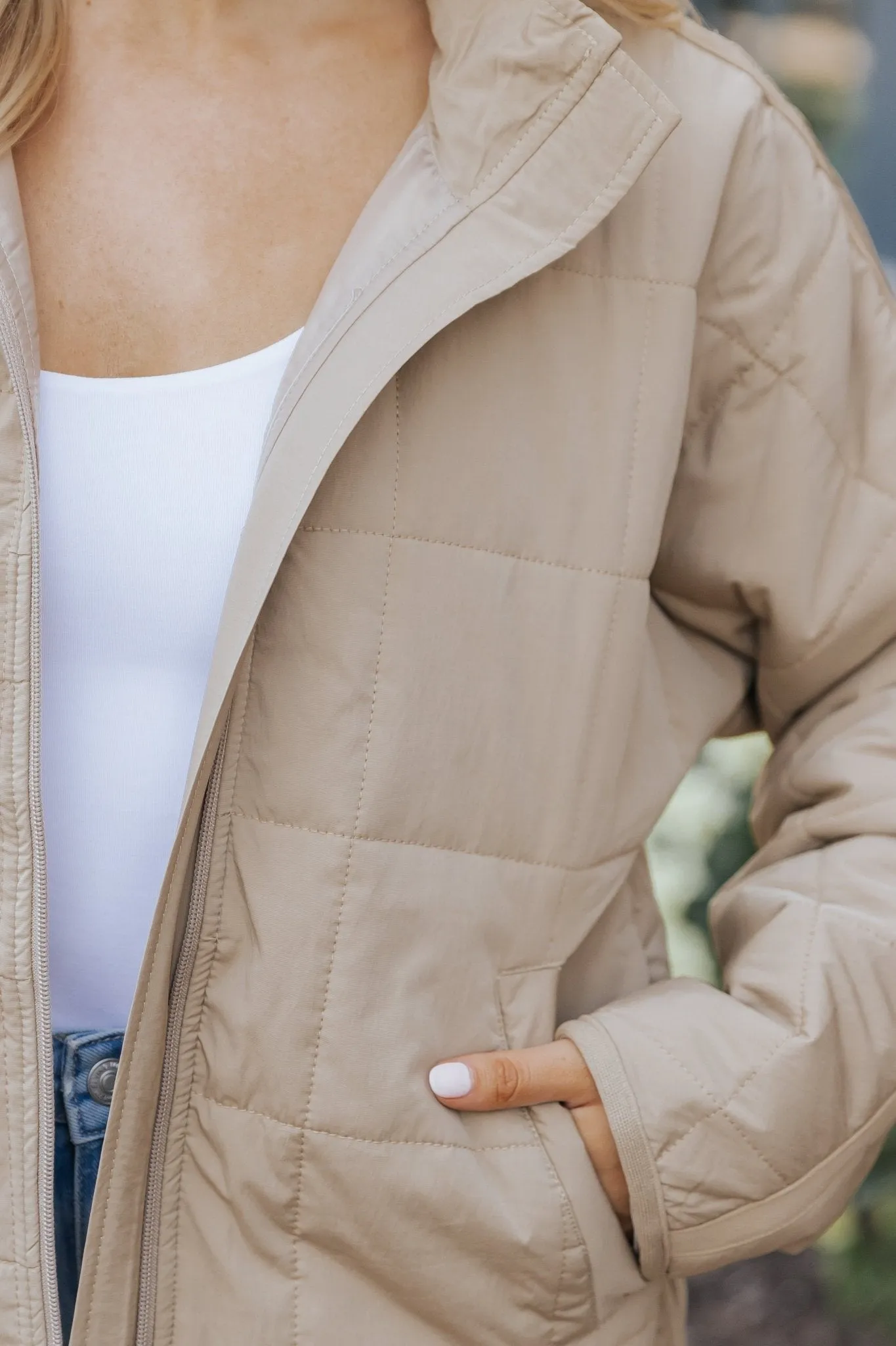 Taupe Zip Up Puffer Jacket