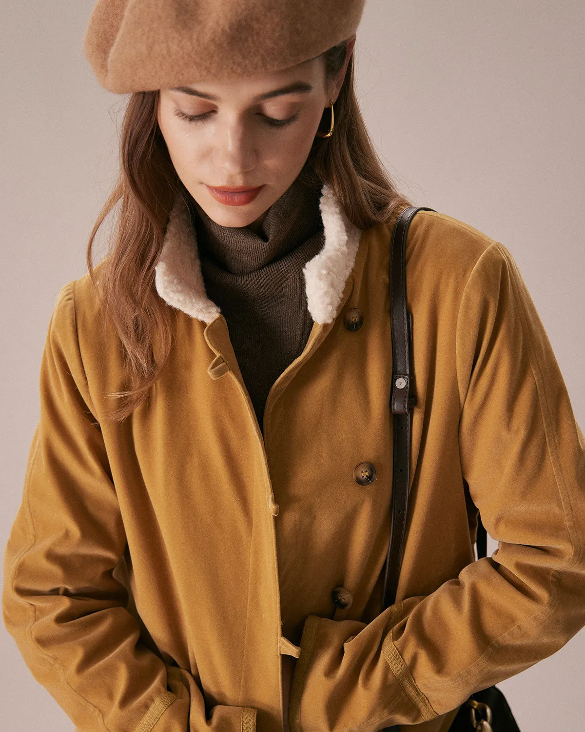 The Yellow Stand Collar Button Teddy Jacket