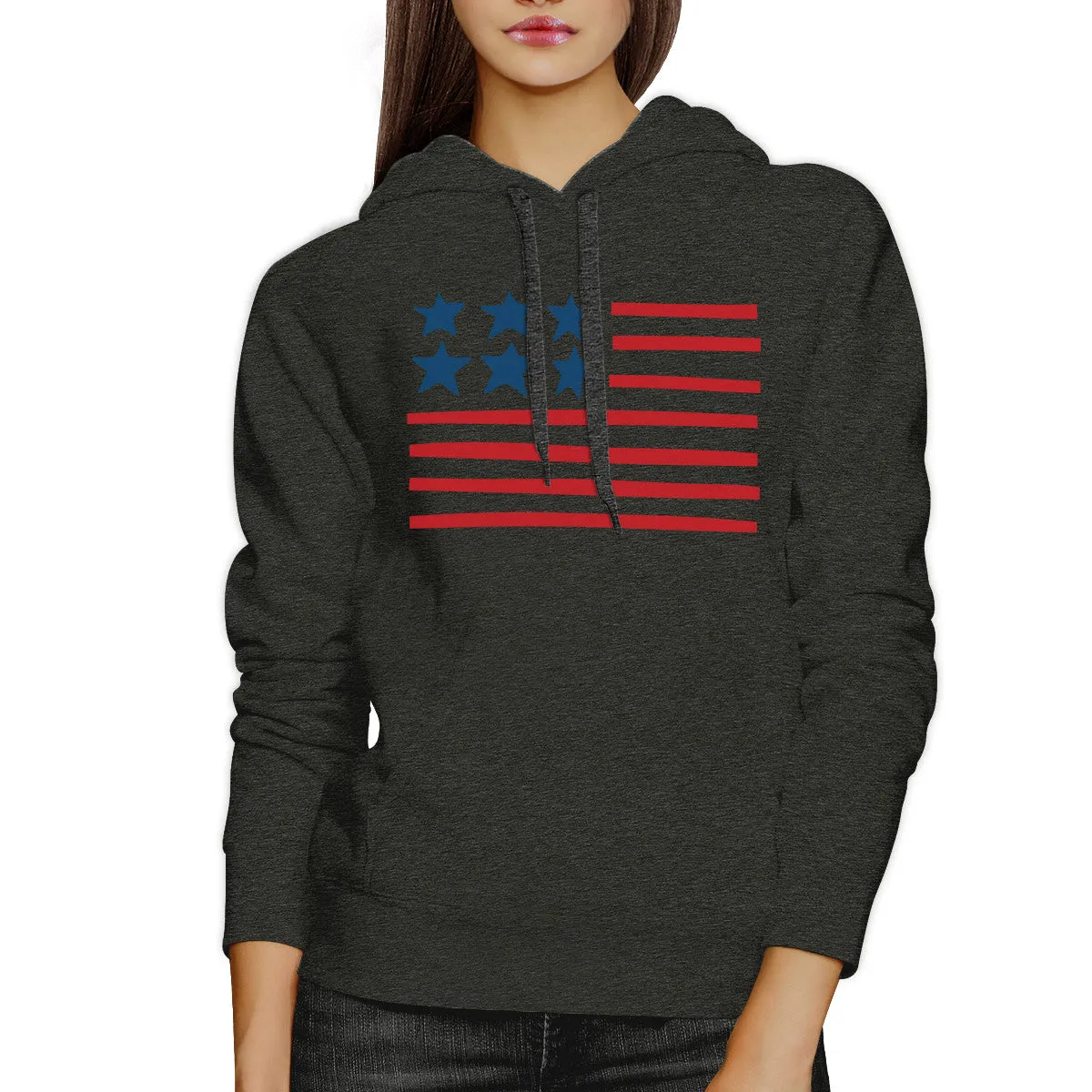 USA Flag Cute American Flag Design Unisex Gray Hoodie Gifts For Her