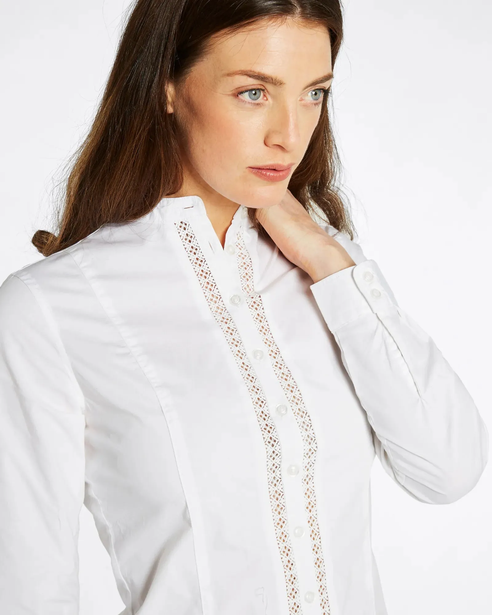 Waterlily Ladies Mandarin Collar Shirt - White