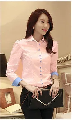 White Blouse Korean Elegant Feminine Slim Look Student Formal Long Sleeved Shirt Blouse