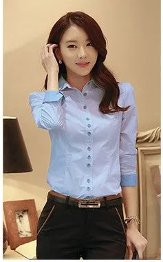 White Blouse Korean Elegant Feminine Slim Look Student Formal Long Sleeved Shirt Blouse