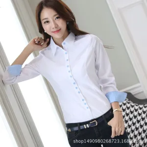 White Blouse Korean Elegant Feminine Slim Look Student Formal Long Sleeved Shirt Blouse