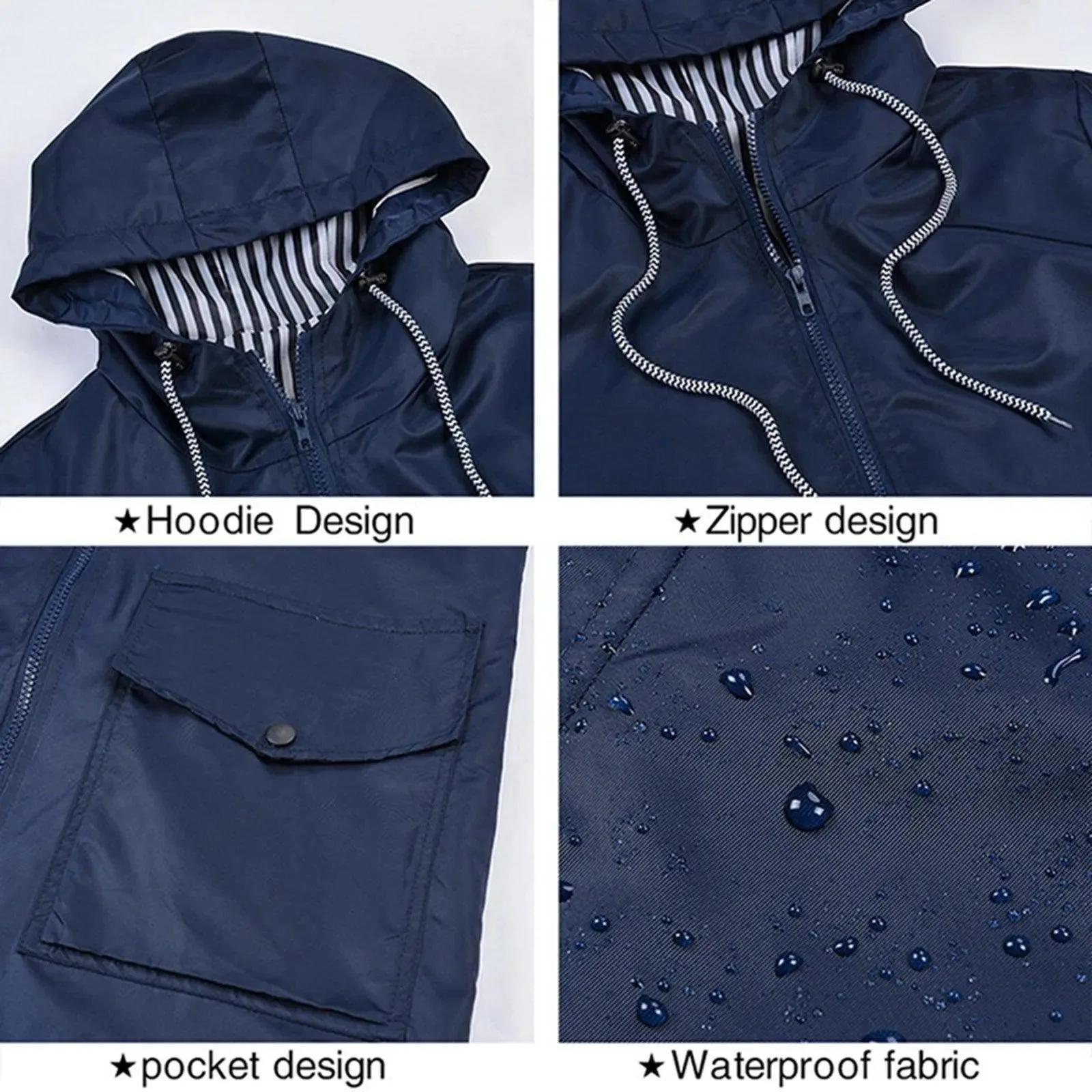 Women Solid Rain Jacket Outdoor Plus Size Hooded Windproof Loose Coat Women's Athletic Jackets