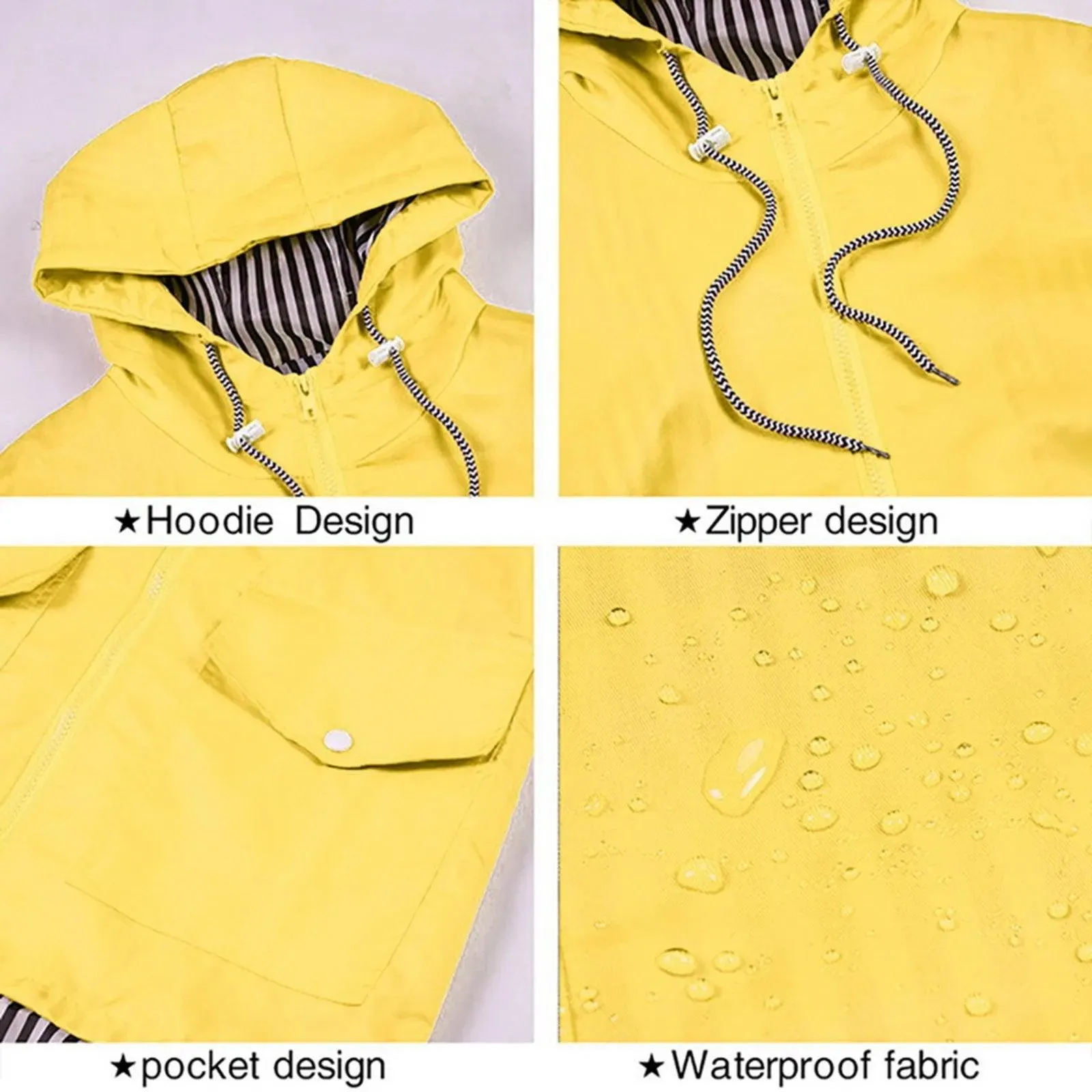 Women Solid Rain Jacket Outdoor Plus Size Hooded Windproof Loose Coat Women's Athletic Jackets